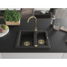 Mexen Carlos évier en granit à 1,5 bac 582 x 475 mm, noir/argent métallisé, siphon doré - 6518581500-73-G