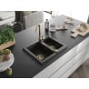 Mexen Carlos évier en granit 1,5 bac 582 x 475 mm, noir/métallisé or, siphon doré - 6518581500-75-G