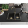 Mexen Carlos évier en granit 1,5 bac 582 x 475 mm, noir/doré métallique, siphon doré - 6518581500-75-G