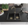 Mexen Carlos évier en granit 1,5 bac 582 x 475 mm, noir, siphon doré - 6518581500-77-G