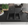 Mexen Carlos évier en granit 1,5 cuves 582 x 475 mm, noir/métallisé argent, siphon noir - 6518581500-73-B