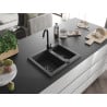 Mexen Carlos évier en granit 1,5 bac 582 x 475 mm, noir moucheté, siphon noir - 6518581500-76-B