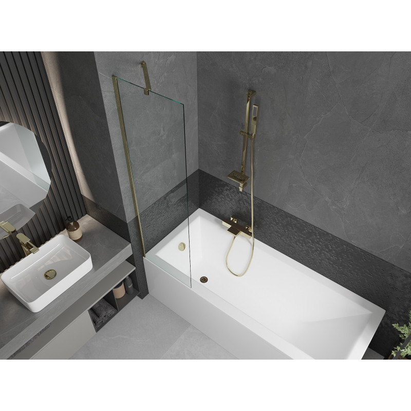 Mexen Next paravent de baignoire 1 volet 50 x 150 cm, transparent, doré - 895-050-000-00-00-50