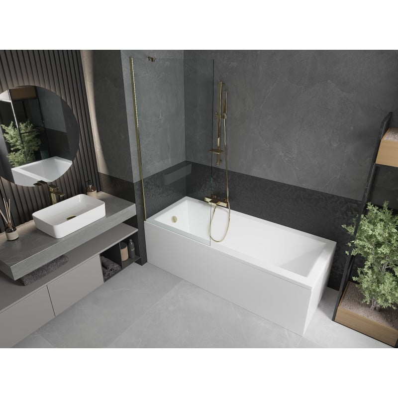 Mexen Next paroi de baignoire 1 volet 80 x 150 cm, transparent, doré - 895-080-000-00-00-50