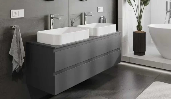 Armoire de salle de bains anthracite avec deux lavabos