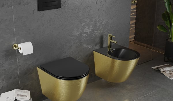 Céramique noire et dorée pour la salle de bain
